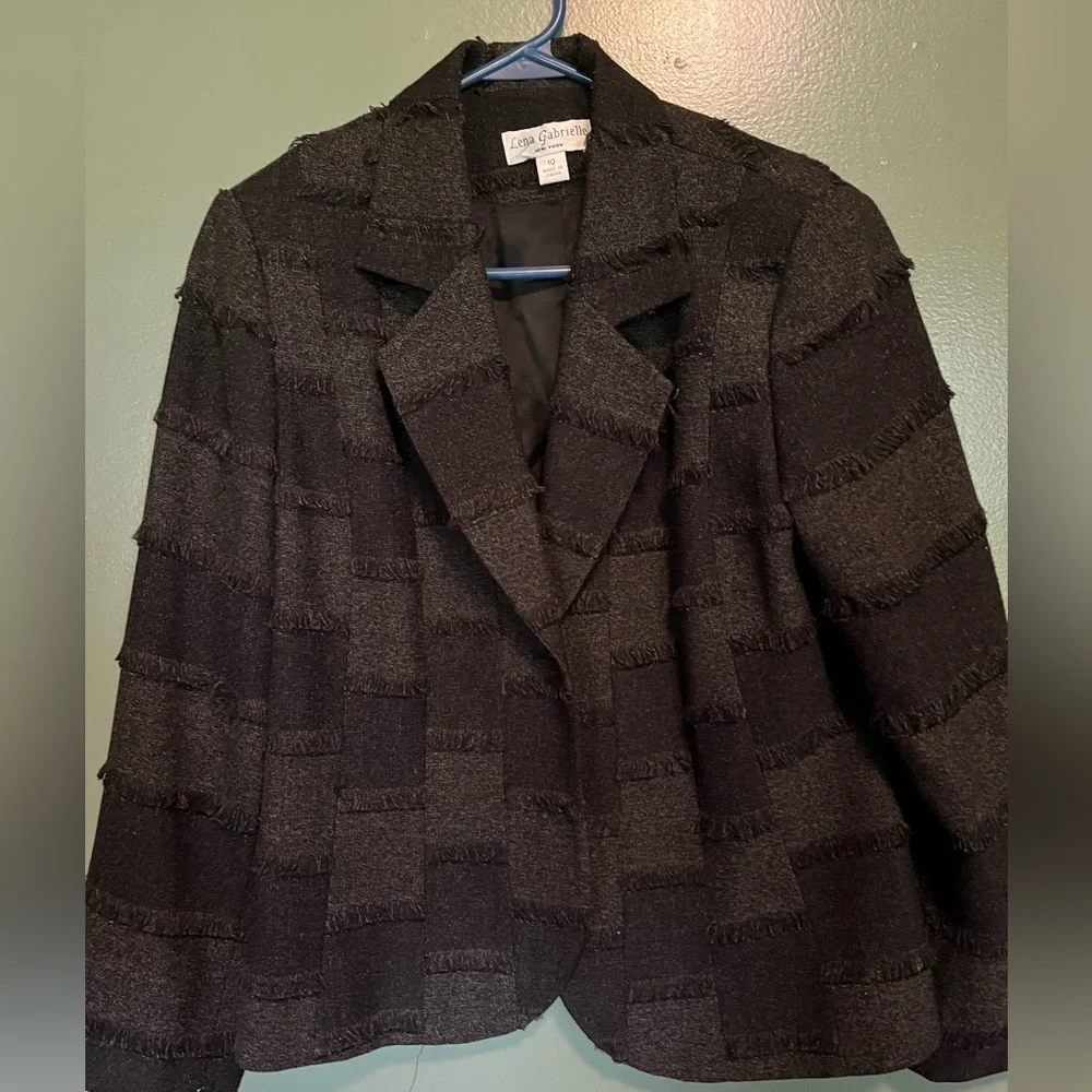 Lena Gabrielle New York Womens blazer/jacket black/gray checked fringe 10‎